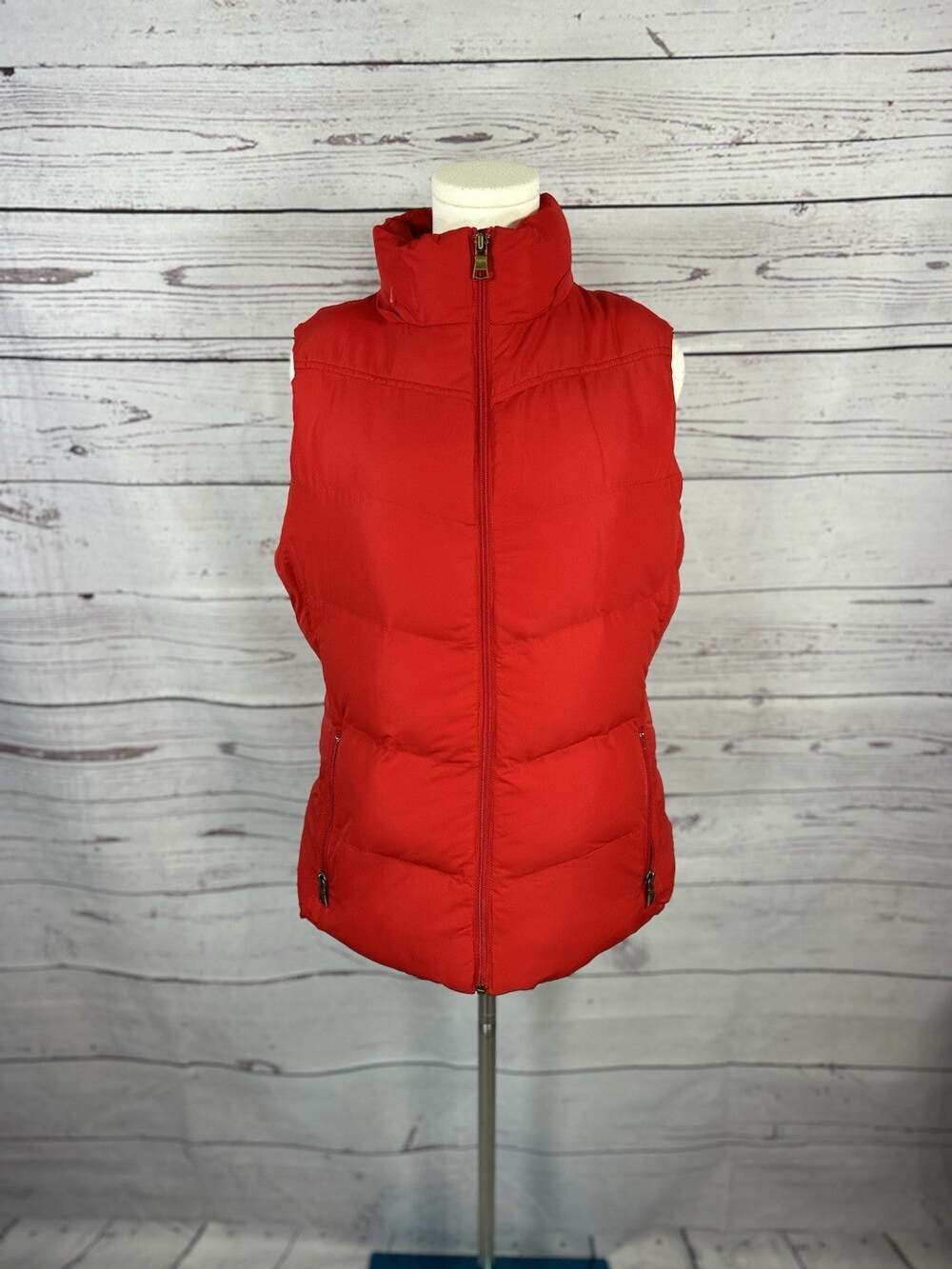 Banana Republic Red Quilted Puffer Vest Faux Fur Lining Large NWT